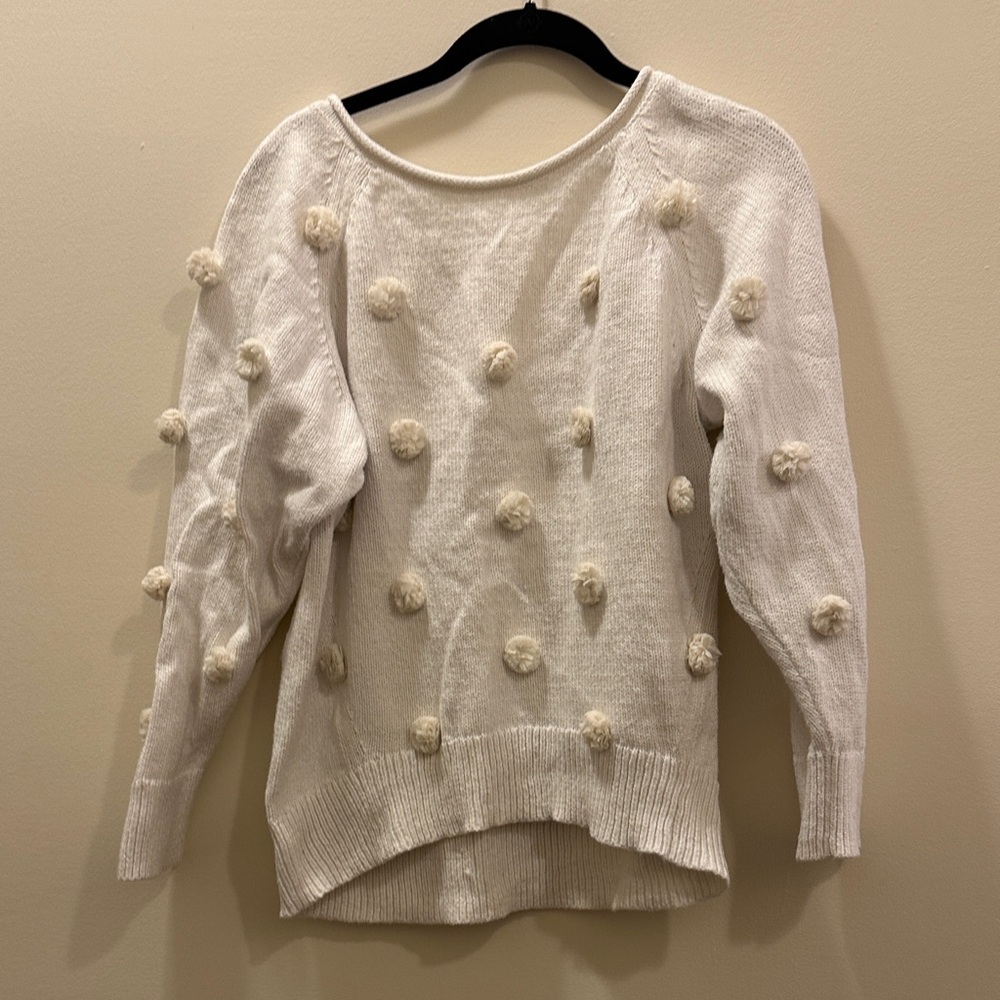 Lou & Grey Cozy White Pom-Pom Sweater